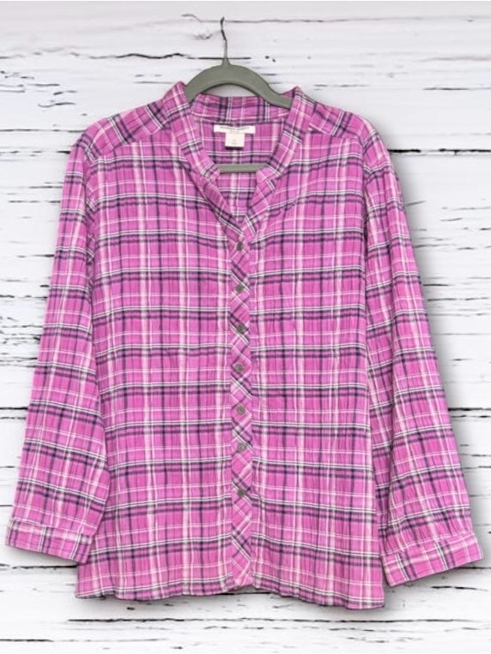 Allison Daley Petite Purple Plaid Crinkle Top Size PL